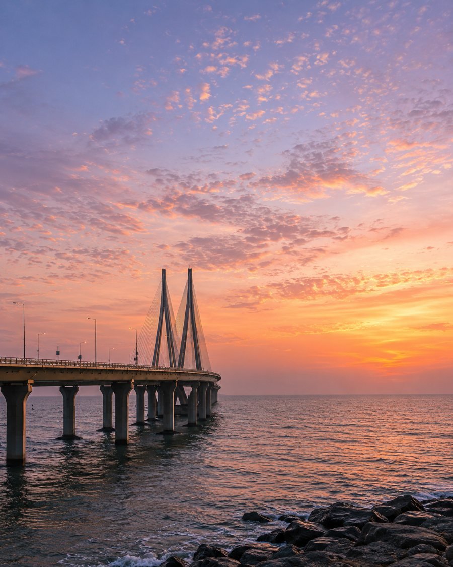 The Bandra–Worli Sea Link at sunset